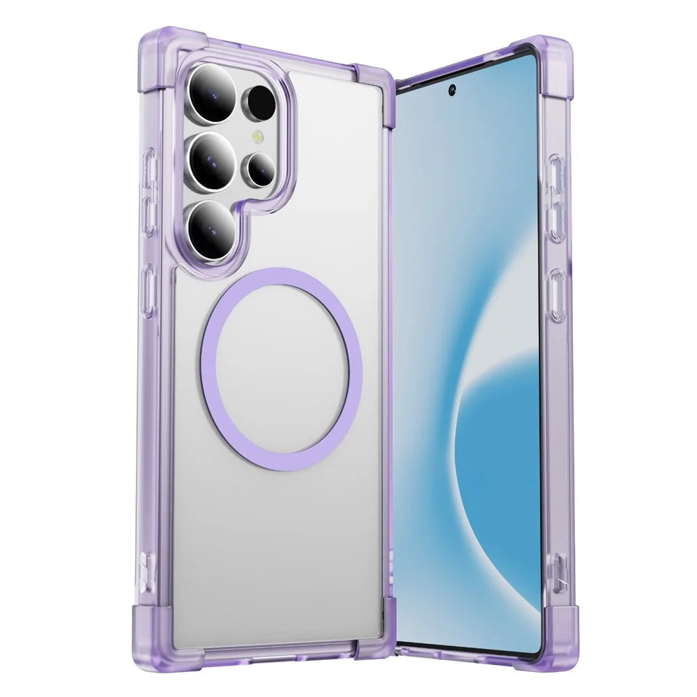 For Samsung Galaxy S25 Ultra Magnetic Case Reinforced Corners TPU + Acrylic Back Cover - Transparent Purple - 1