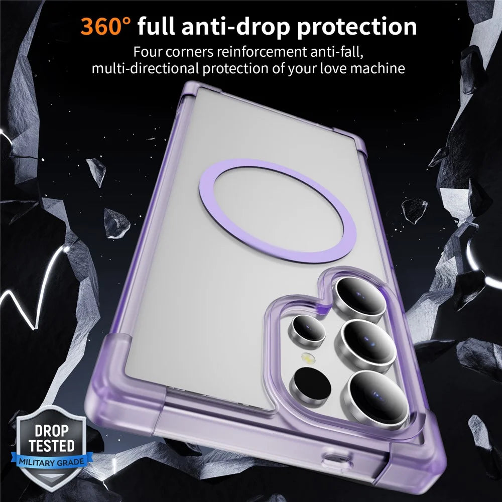 For Samsung Galaxy S25 Ultra Magnetic Case Reinforced Corners TPU + Acrylic Back Cover - Transparent Purple - 2