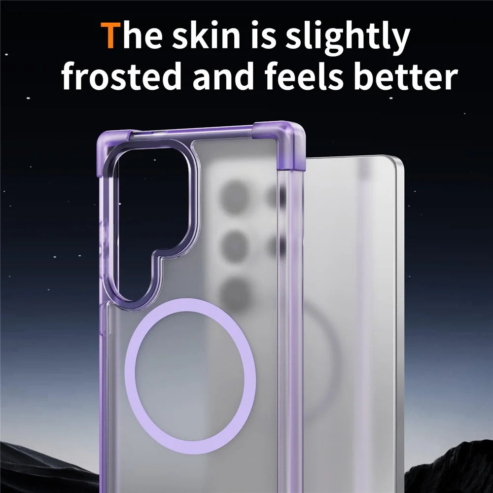 For Samsung Galaxy S25 Ultra Magnetic Case Reinforced Corners TPU + Acrylic Back Cover - Transparent Purple - 3