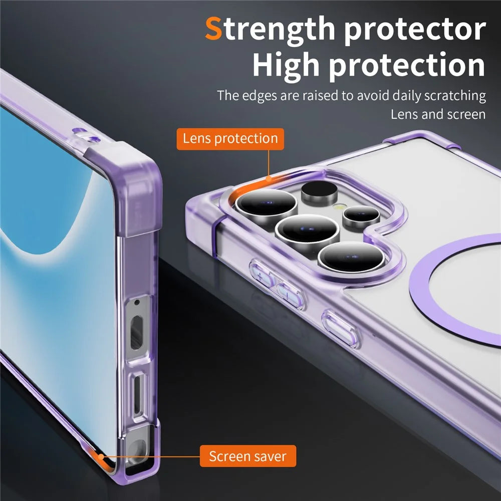 For Samsung Galaxy S25 Ultra Magnetic Case Reinforced Corners TPU + Acrylic Back Cover - Transparent Purple - 4