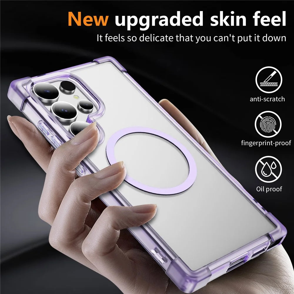 For Samsung Galaxy S25 Ultra Magnetic Case Reinforced Corners TPU + Acrylic Back Cover - Transparent Purple - 5
