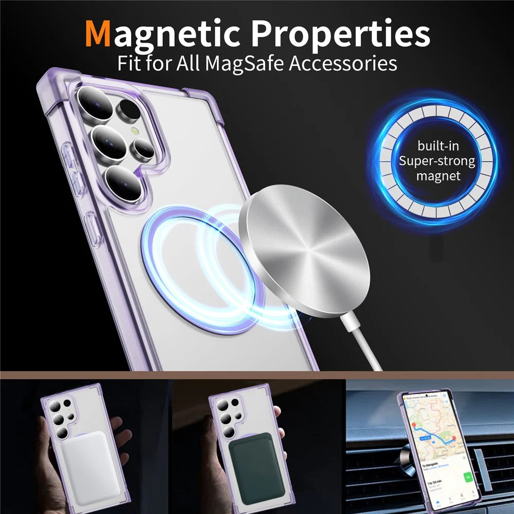 For Samsung Galaxy S25 Ultra Magnetic Case Reinforced Corners TPU + Acrylic Back Cover - Transparent Purple - 6