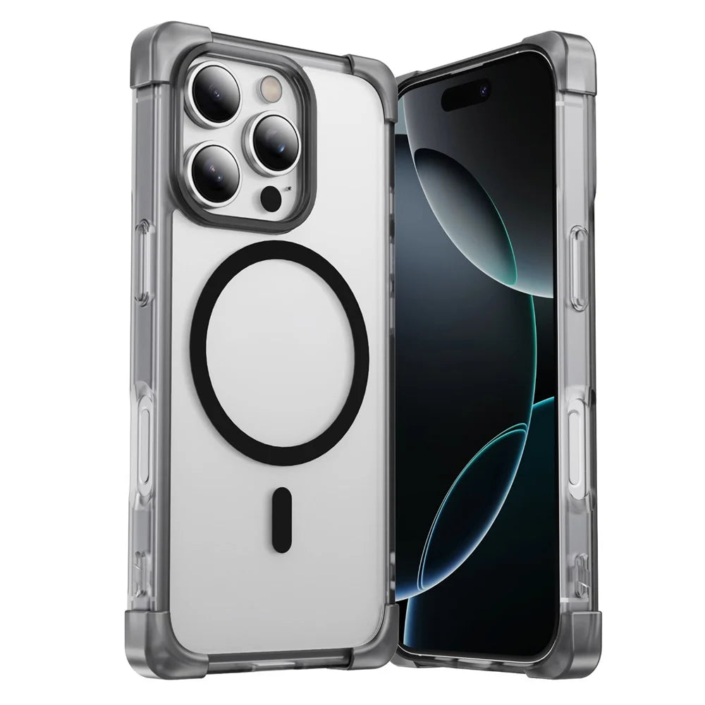 For iPhone 16 Pro Case Compatible with MagSafe Reinforced Corners TPU + Acrylic Back Cover - Transparent Black - 1