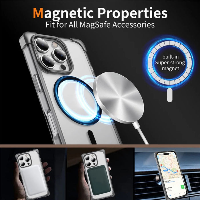 For iPhone 16 Pro Case Compatible with MagSafe Reinforced Corners TPU + Acrylic Back Cover - Transparent Black - 2
