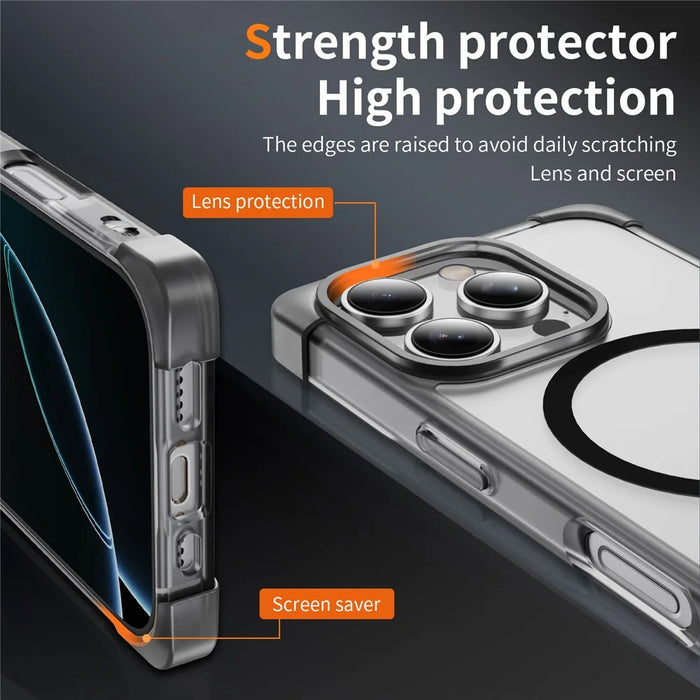 For iPhone 16 Pro Case Compatible with MagSafe Reinforced Corners TPU + Acrylic Back Cover - Transparent Black - 5