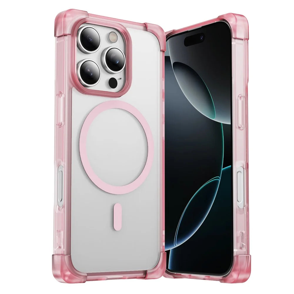 For iPhone 16 Pro Max Case Compatible with MagSafe Reinforced Corners TPU + Acrylic Back Cover - Transparent Pink - 1