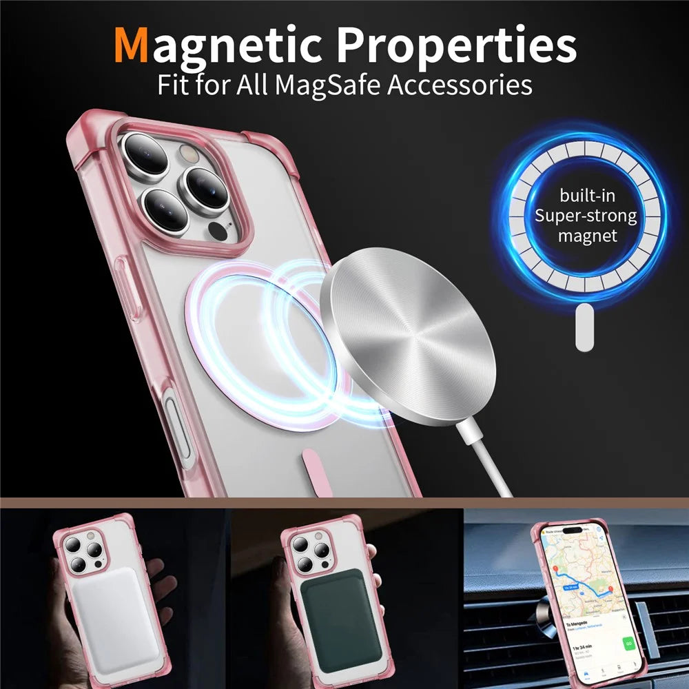 For iPhone 16 Pro Max Case Compatible with MagSafe Reinforced Corners TPU + Acrylic Back Cover - Transparent Pink - 2