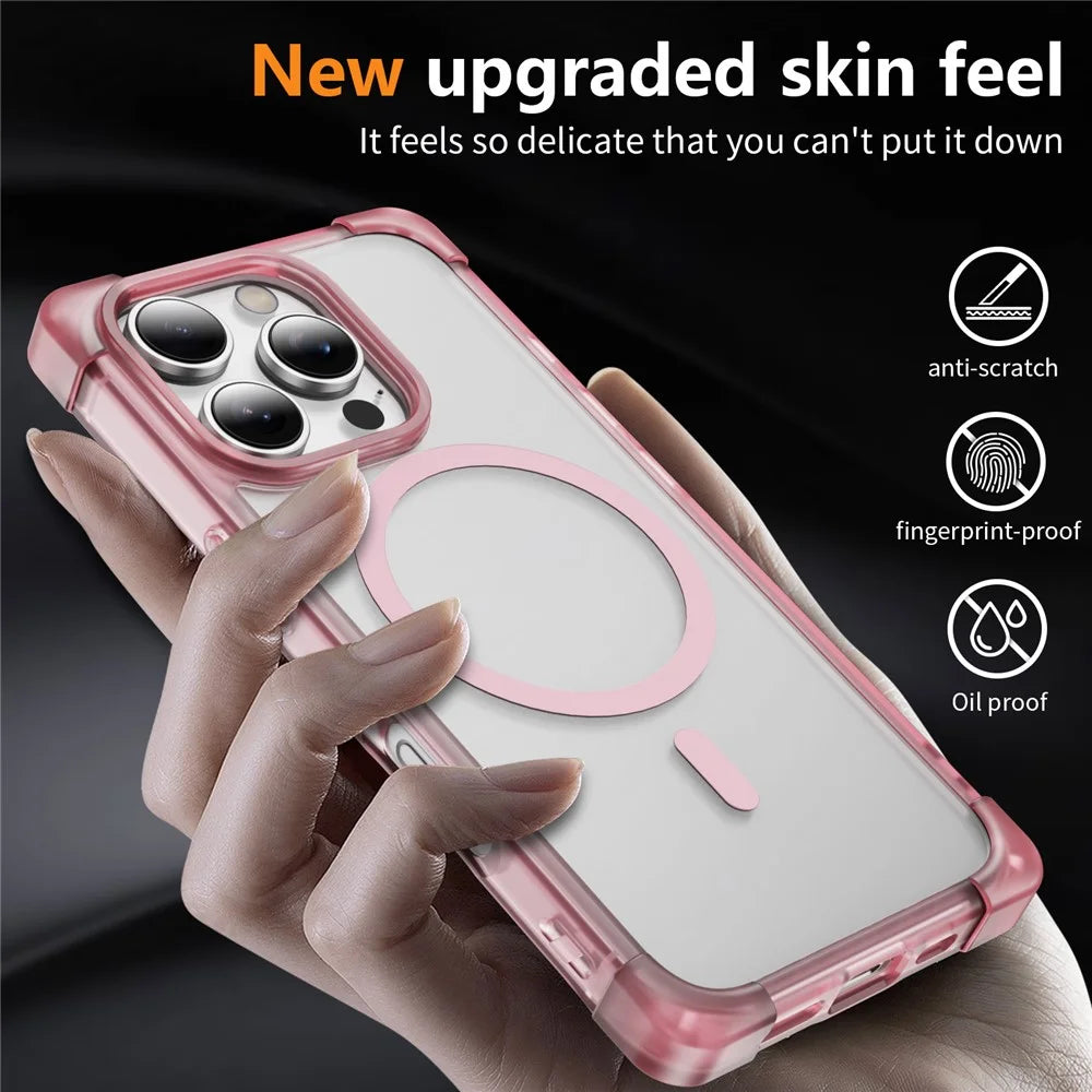 For iPhone 16 Pro Max Case Compatible with MagSafe Reinforced Corners TPU + Acrylic Back Cover - Transparent Pink - 4