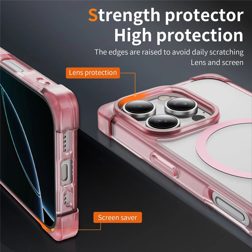 For iPhone 16 Pro Max Case Compatible with MagSafe Reinforced Corners TPU + Acrylic Back Cover - Transparent Pink - 5