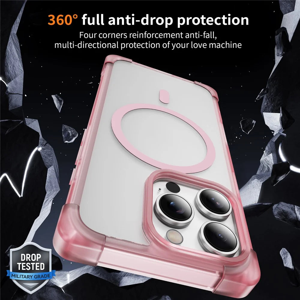 For iPhone 16 Pro Max Case Compatible with MagSafe Reinforced Corners TPU + Acrylic Back Cover - Transparent Pink - 6