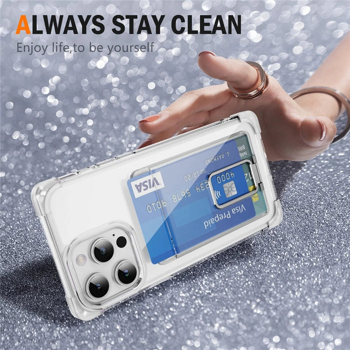 For iPhone 14 Pro Max Case Reinforced Corners TPU + Acrylic Phone Cover with Kickstand Card Holder - Transparent - 2