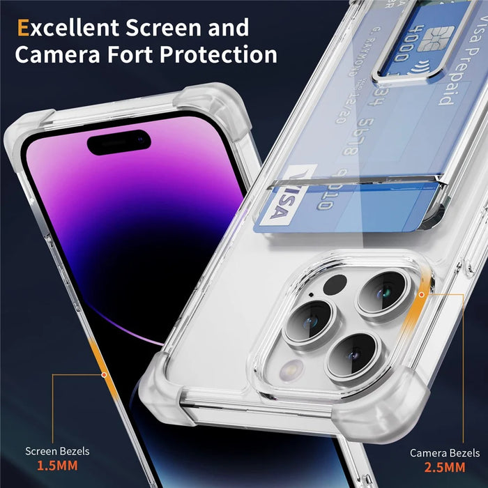 For iPhone 14 Pro Max Case Reinforced Corners TPU + Acrylic Phone Cover with Kickstand Card Holder - Transparent - 3