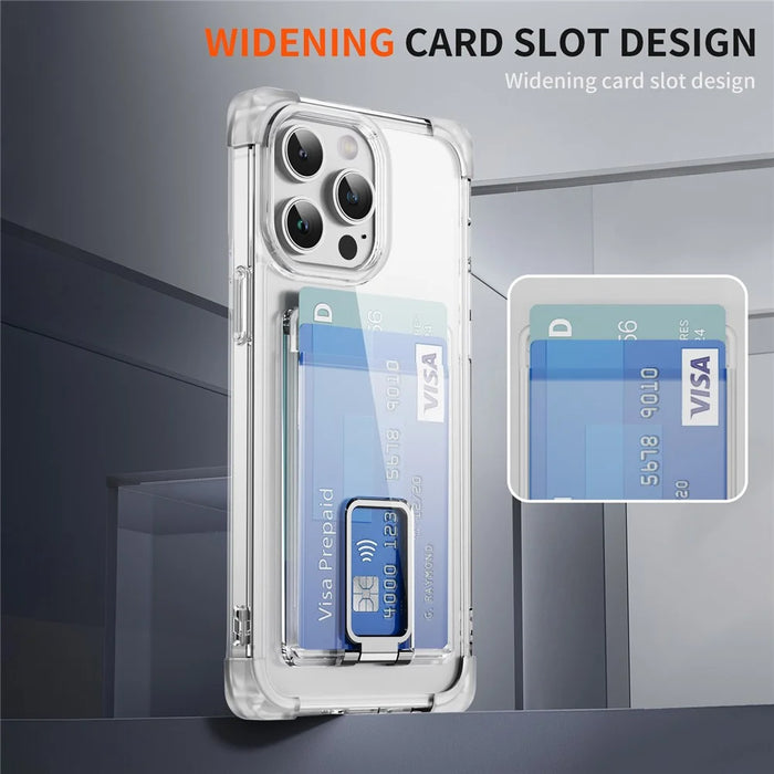 For iPhone 14 Pro Max Case Reinforced Corners TPU + Acrylic Phone Cover with Kickstand Card Holder - Transparent - 4