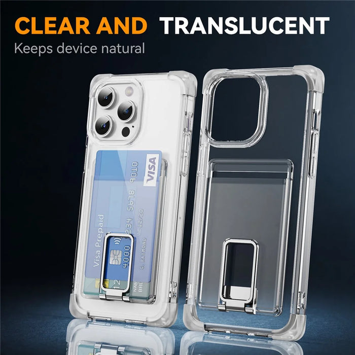 For iPhone 14 Pro Max Case Reinforced Corners TPU + Acrylic Phone Cover with Kickstand Card Holder - Transparent - 6
