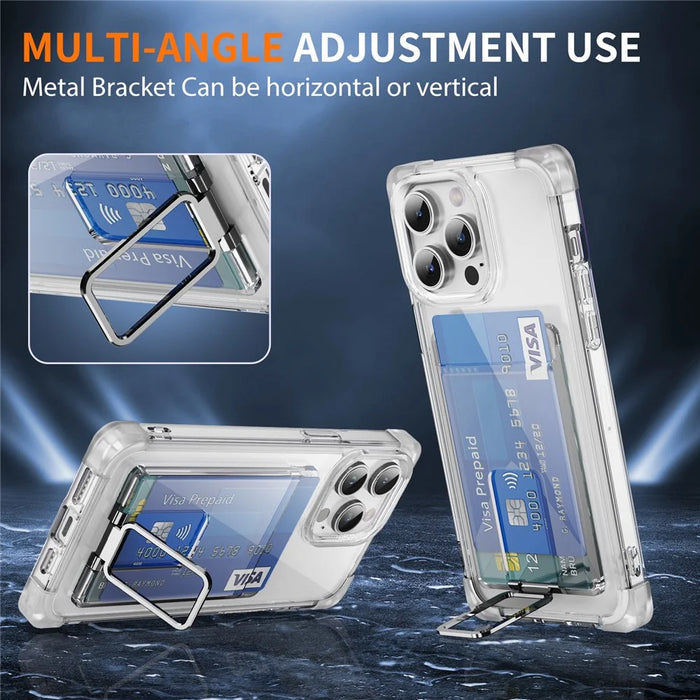 For iPhone 14 Pro Max Case Reinforced Corners TPU + Acrylic Phone Cover with Kickstand Card Holder - Transparent - 7
