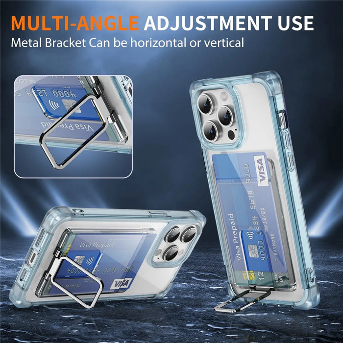 For iPhone 13 Pro Max Case Reinforced Corners TPU + Acrylic Phone Cover with Kickstand Card Holder - Transparent Blue - 6