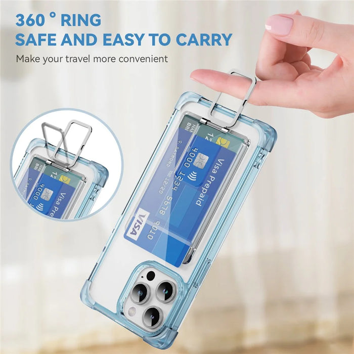 For iPhone 13 Pro Max Case Reinforced Corners TPU + Acrylic Phone Cover with Kickstand Card Holder - Transparent Blue - 7