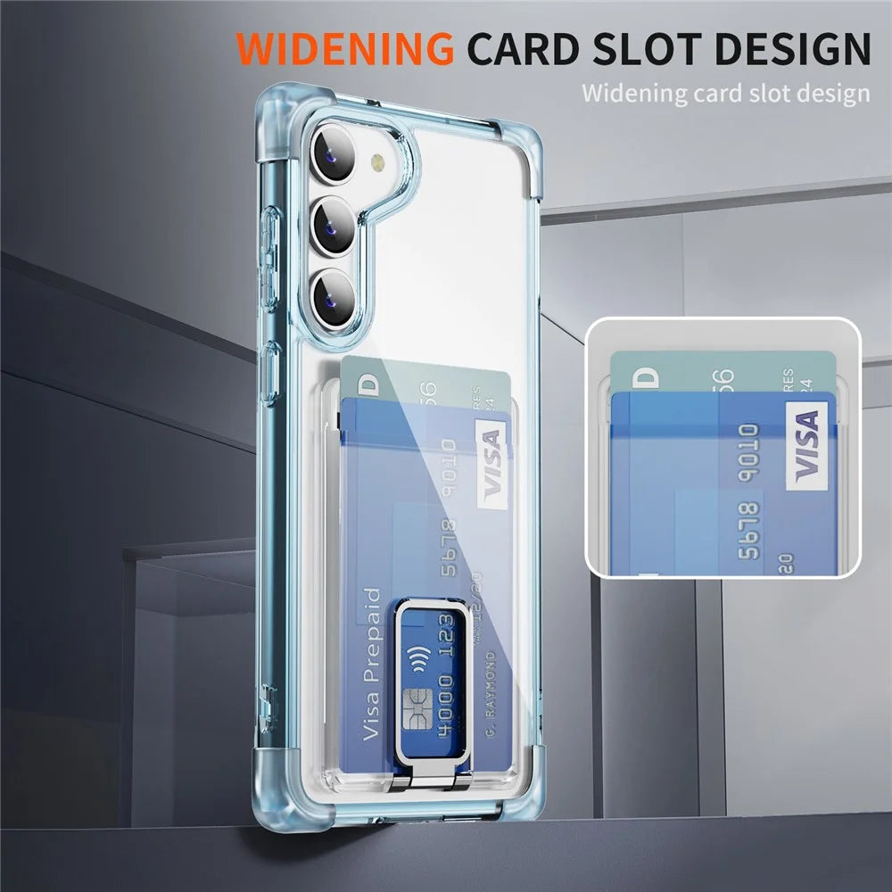 For Samsung Galaxy S23 Case Reinforced Corners TPU + Acrylic Phone Cover with Kickstand Card Holder - Transparent Blue - 4