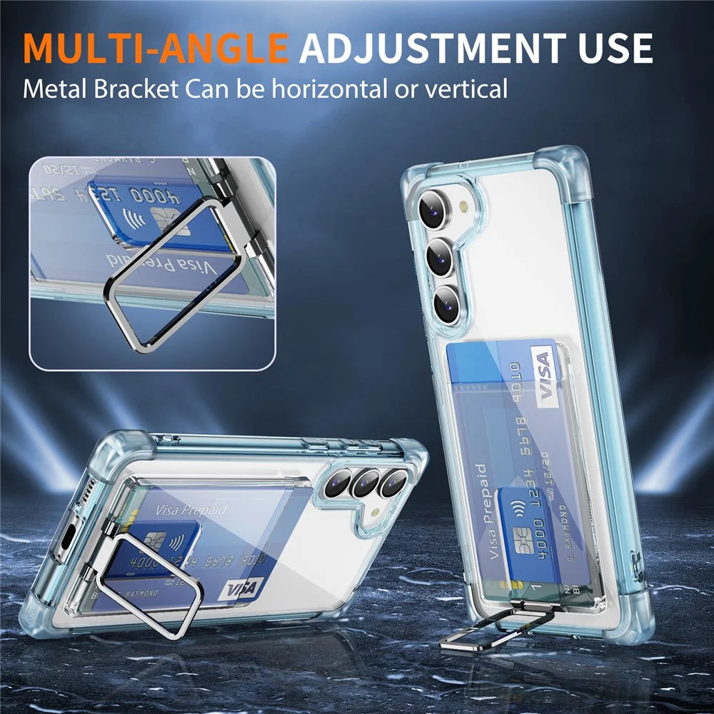 For Samsung Galaxy S23 Case Reinforced Corners TPU + Acrylic Phone Cover with Kickstand Card Holder - Transparent Blue - 7