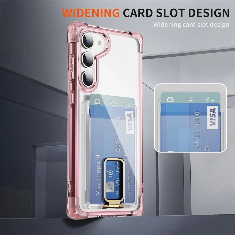 For Samsung Galaxy S23+ Case Reinforced Corners TPU + Acrylic Phone Cover with Kickstand Card Holder - Transparent Pink - 4