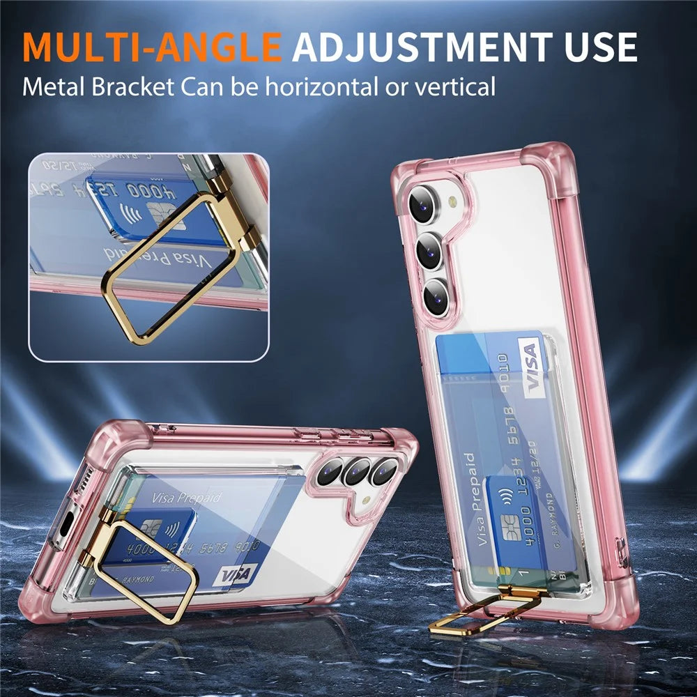 For Samsung Galaxy S23+ Case Reinforced Corners TPU + Acrylic Phone Cover with Kickstand Card Holder - Transparent Pink - 7