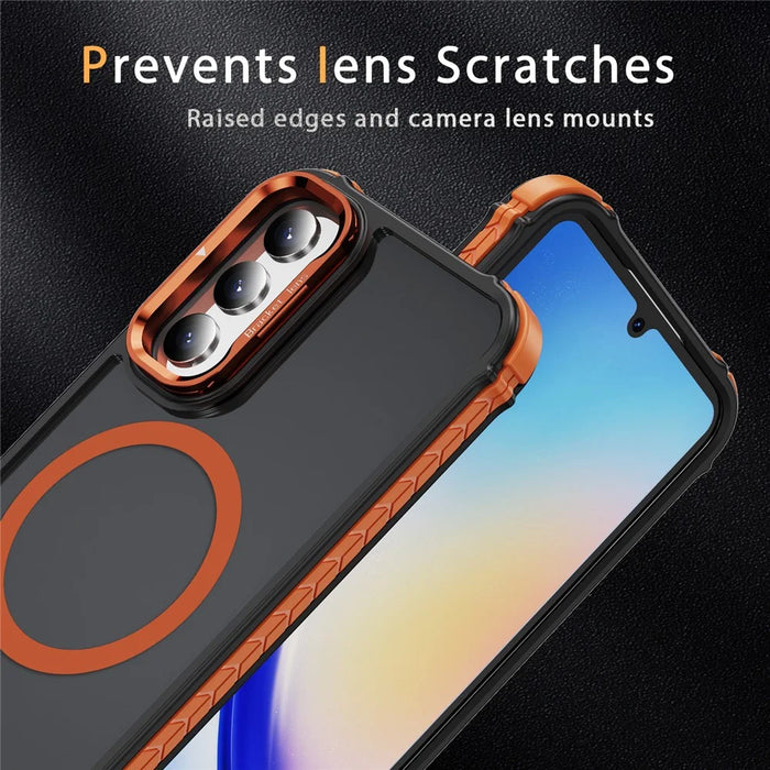 For Samsung Galaxy A05s 4G Magnetic Case with Lens Kickstand Matte Phone Back Cover - Orange - 2