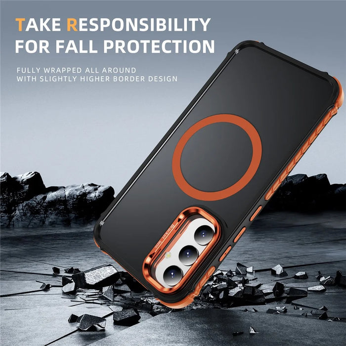 For Samsung Galaxy A05s 4G Magnetic Case with Lens Kickstand Matte Phone Back Cover - Orange - 3
