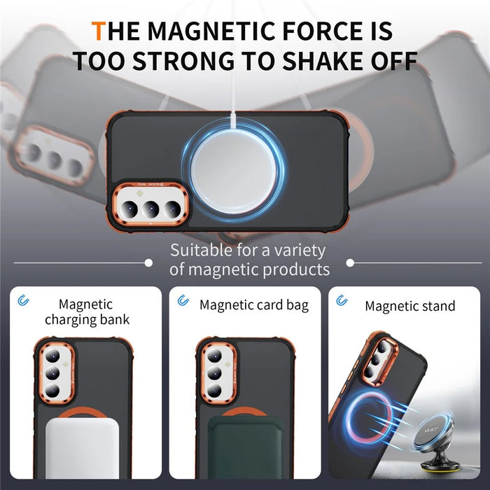 For Samsung Galaxy A05s 4G Magnetic Case with Lens Kickstand Matte Phone Back Cover - Orange - 4