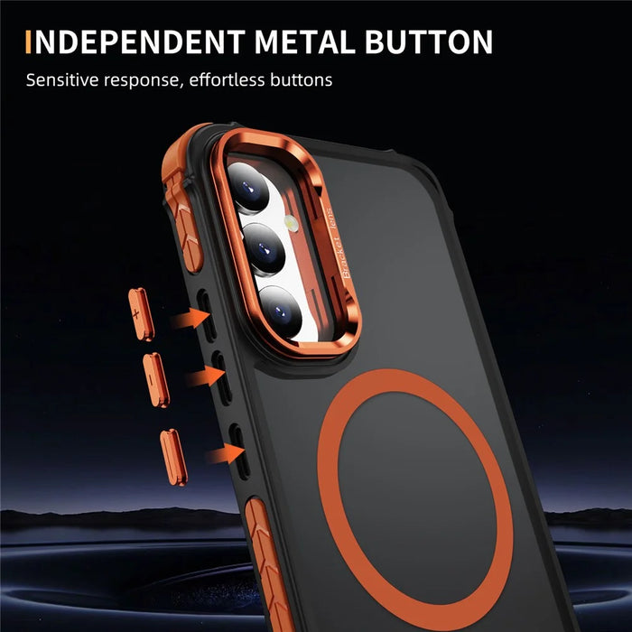 For Samsung Galaxy A05s 4G Magnetic Case with Lens Kickstand Matte Phone Back Cover - Orange - 5