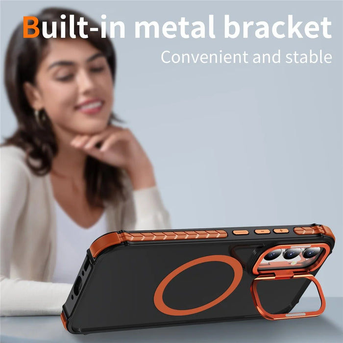 For Samsung Galaxy A05s 4G Magnetic Case with Lens Kickstand Matte Phone Back Cover - Orange - 6