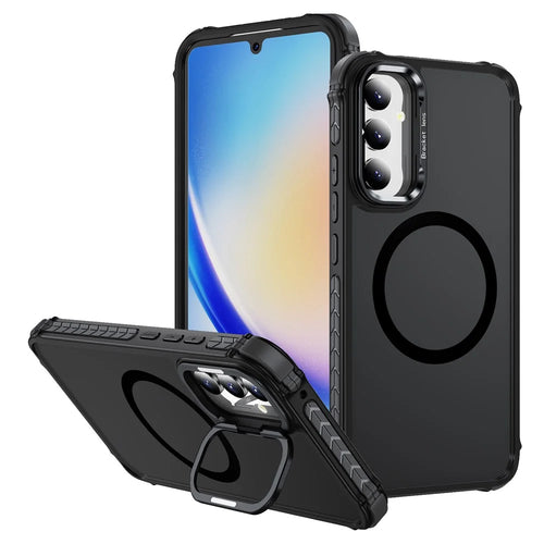 For Samsung Galaxy A54 5G Case with Lens Kickstand Matte Phone Back Cover Magnetic Case - Black - 1