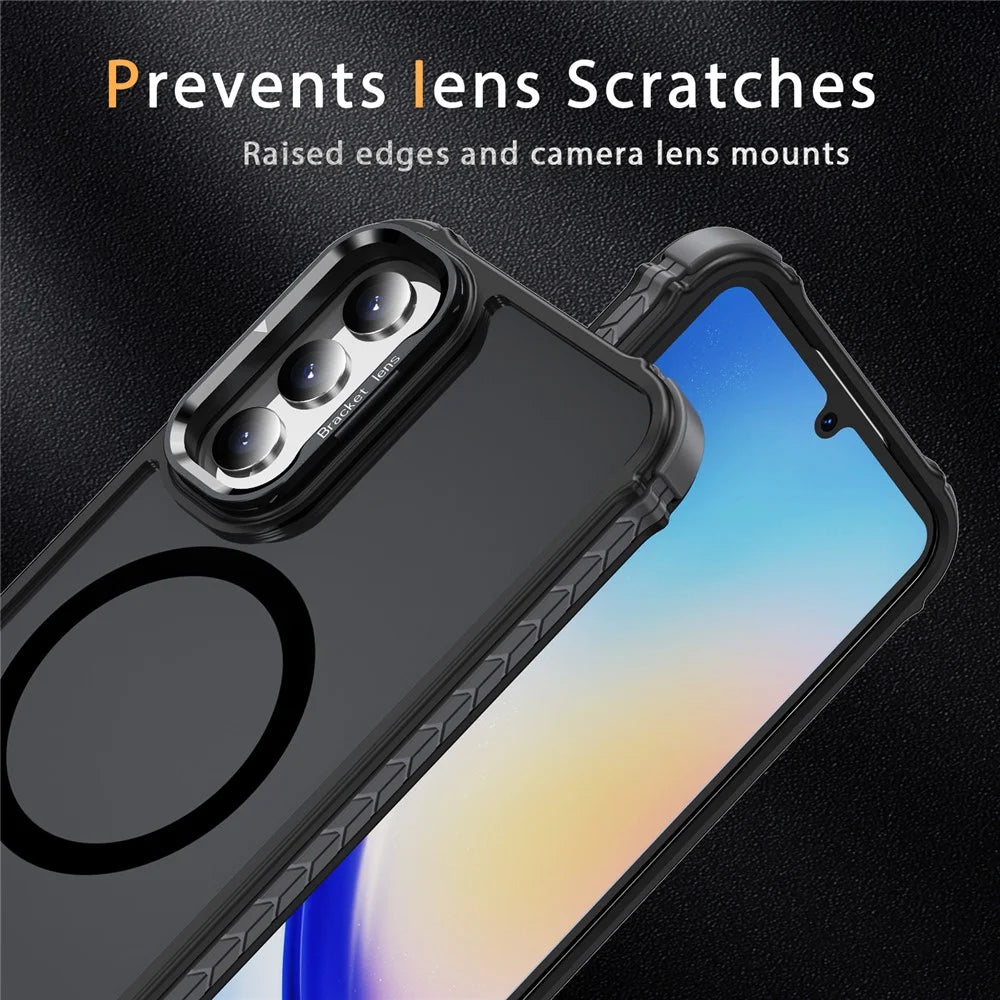 For Samsung Galaxy A54 5G Case with Lens Kickstand Matte Phone Back Cover Magnetic Case - Black - 2