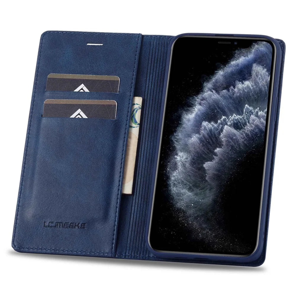 LC.IMEEKE Anti-drop Phone Cover For iPhone 11 Pro 5.8 inch, RFID Blocking Magnetic Auto Closing Phone Flip Leather Wallet Case Stand - Blue - 3