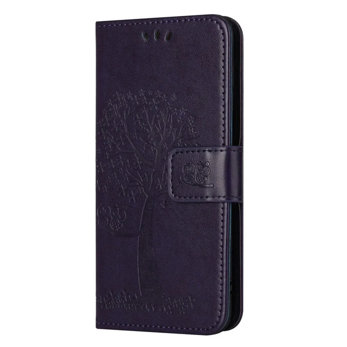 For Samsung Galaxy A23e / A23s PU Leather Phone Case Imprinted Owl Tree Pattern Wallet Stand Magnetic Clasp Cover - Dark Purple - 4