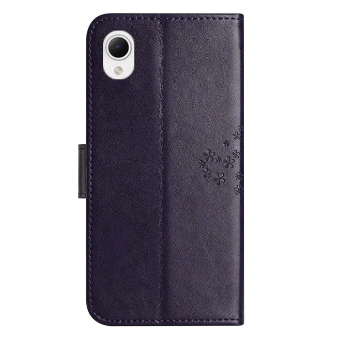 For Samsung Galaxy A23e / A23s PU Leather Phone Case Imprinted Owl Tree Pattern Wallet Stand Magnetic Clasp Cover - Dark Purple - 5