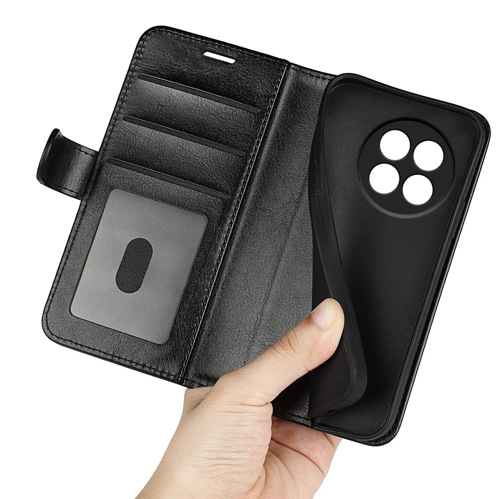 For OnePlus Ace 5 Pro 5G Wallet Case Crazy Horse Texture Stand Leather Phone Cover - Black - 5
