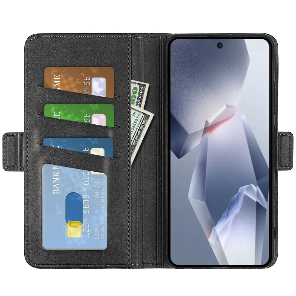 For OnePlus Ace 5 Pro 5G / Ace 5 5G / 13R 5G Stand Case Calf Texture Leather Wallet Phone Cover - Black - 2