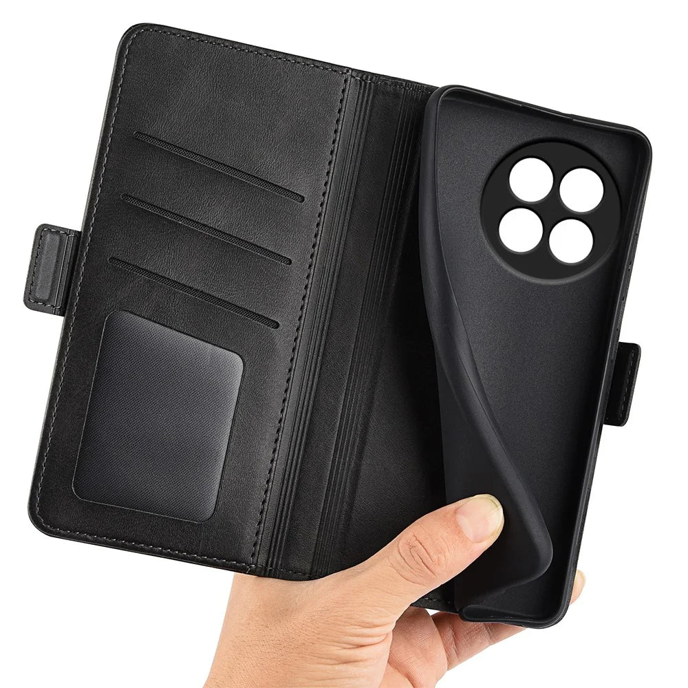 For OnePlus Ace 5 Pro 5G / Ace 5 5G / 13R 5G Stand Case Calf Texture Leather Wallet Phone Cover - Black - 5