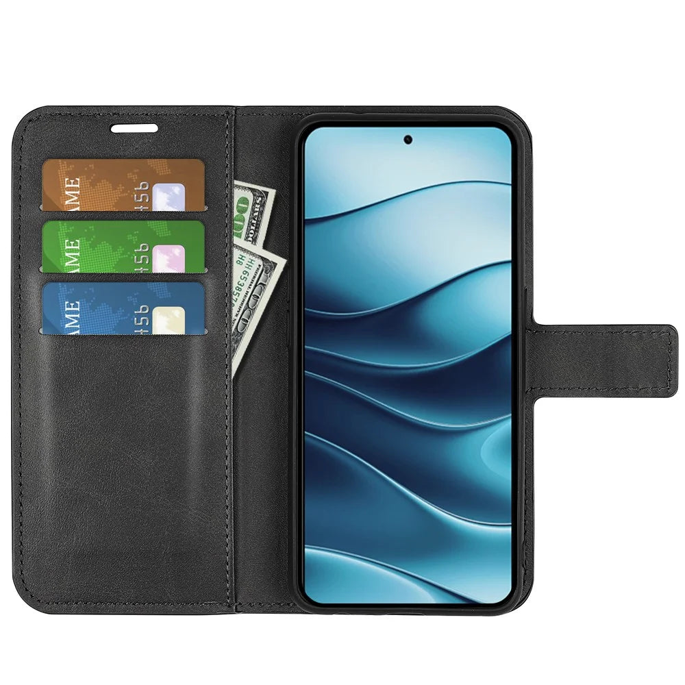 For OnePlus Ace 5 Pro 5G / Ace 5 5G / 13R 5G Stand Case Anti-Scratch Calf Texture Leather Phone Cover - Black - 2