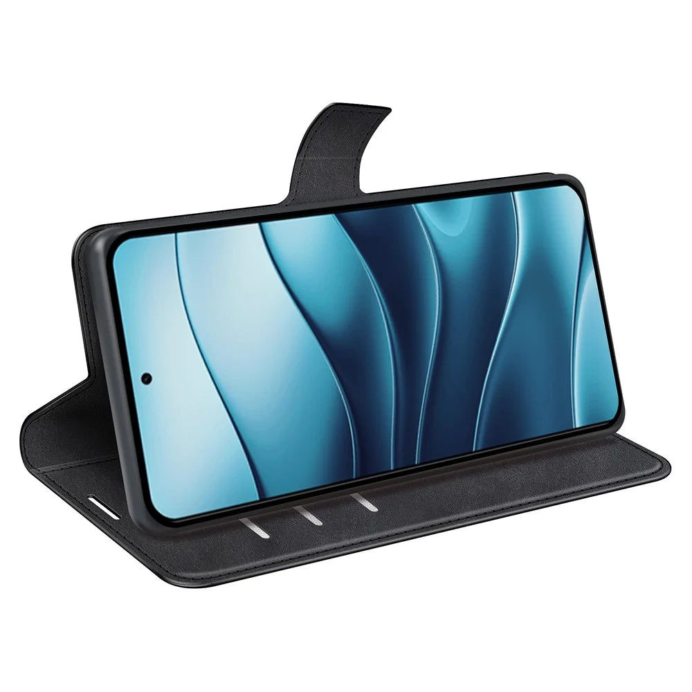 For OnePlus Ace 5 Pro 5G / Ace 5 5G / 13R 5G Stand Case Anti-Scratch Calf Texture Leather Phone Cover - Black - 3
