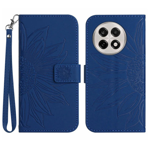 For OnePlus 13R 5G Case Sunflower Imprint Leather Wallet Phone Cover with Wrist Strap - Sapphire - 1
