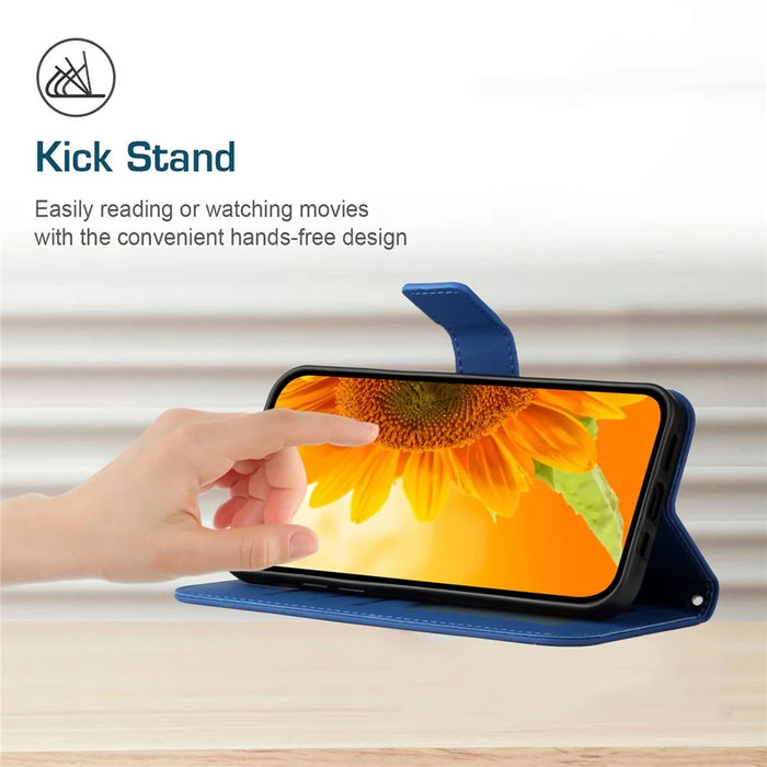 For OnePlus 13R 5G Case Sunflower Imprint Leather Wallet Phone Cover with Wrist Strap - Sapphire - 3