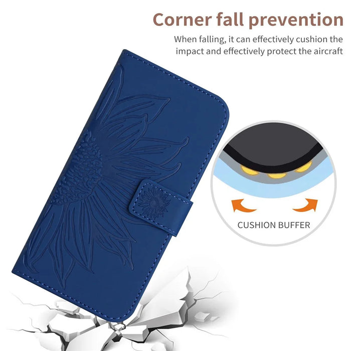 For OnePlus 13R 5G Case Sunflower Imprint Leather Wallet Phone Cover with Wrist Strap - Sapphire - 5