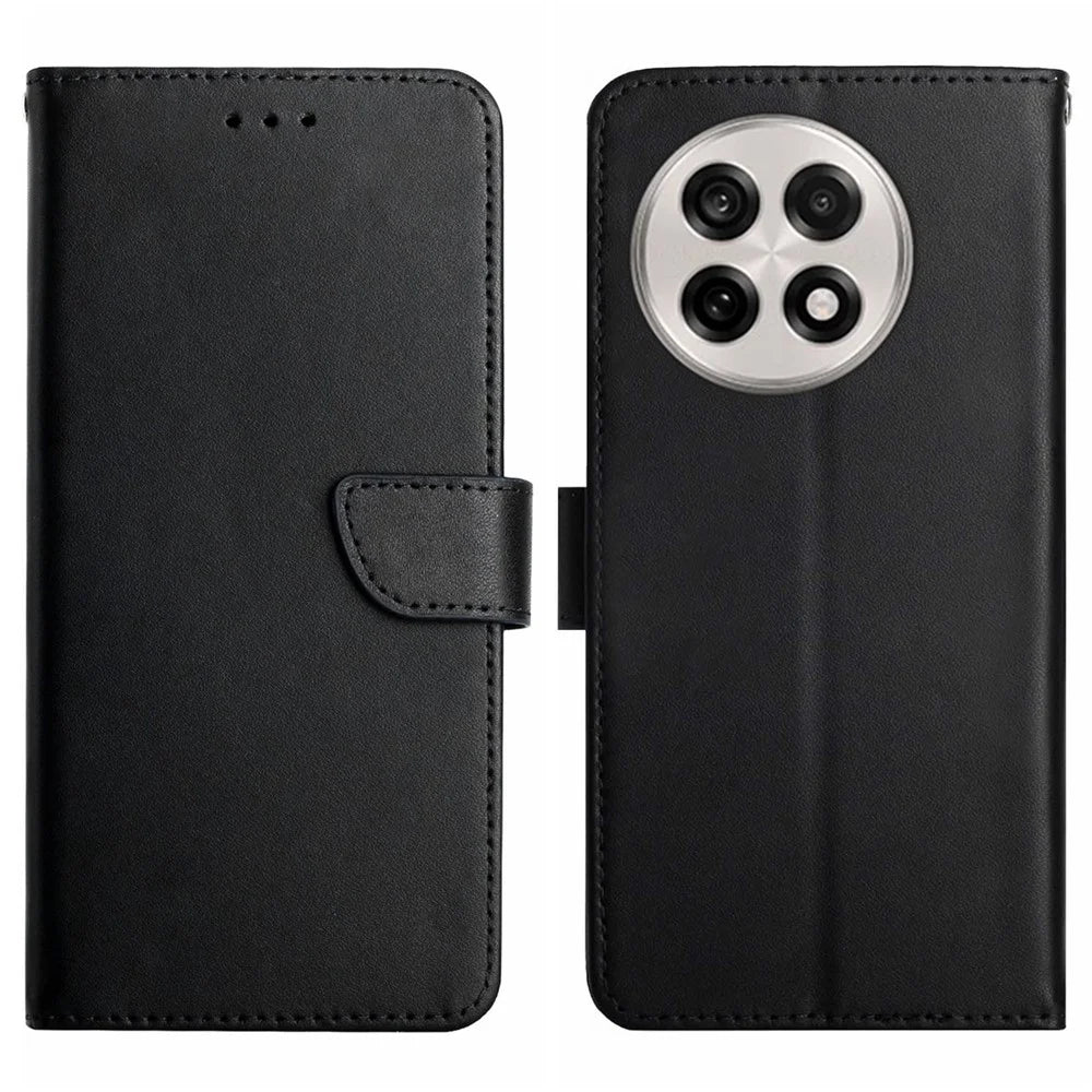 For OnePlus 13R 5G Case Genuine Cow Leather Phone Cover Nappa Texture - Black - 1