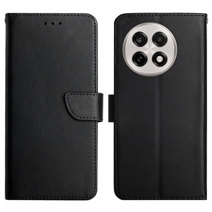 For OnePlus 13R 5G Case Genuine Cow Leather Phone Cover Nappa Texture - Black - 1