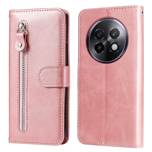 For Realme 13+ 5G / 13 Pro 5G (China) Case Zipper Wallet Calf Texture PU Leather Phone Cover - Pink - 1