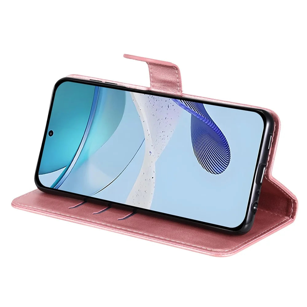 For Realme 13+ 5G / 13 Pro 5G (China) Case Zipper Wallet Calf Texture PU Leather Phone Cover - Pink - 3