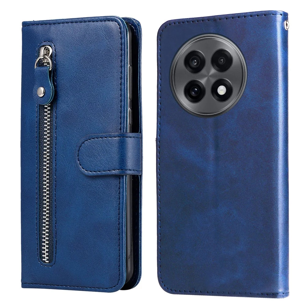 For OnePlus 13R 5G / Ace 5 5G / Ace 5 Pro 5G Case Zipper Wallet Calf Texture PU Leather Phone Cover - Blue - 1