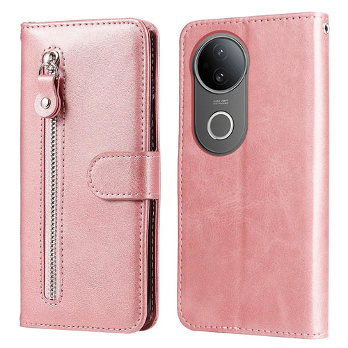 For vivo S20 5G Case Zipper Wallet Calf Texture PU Leather Phone Cover - Pink - 1