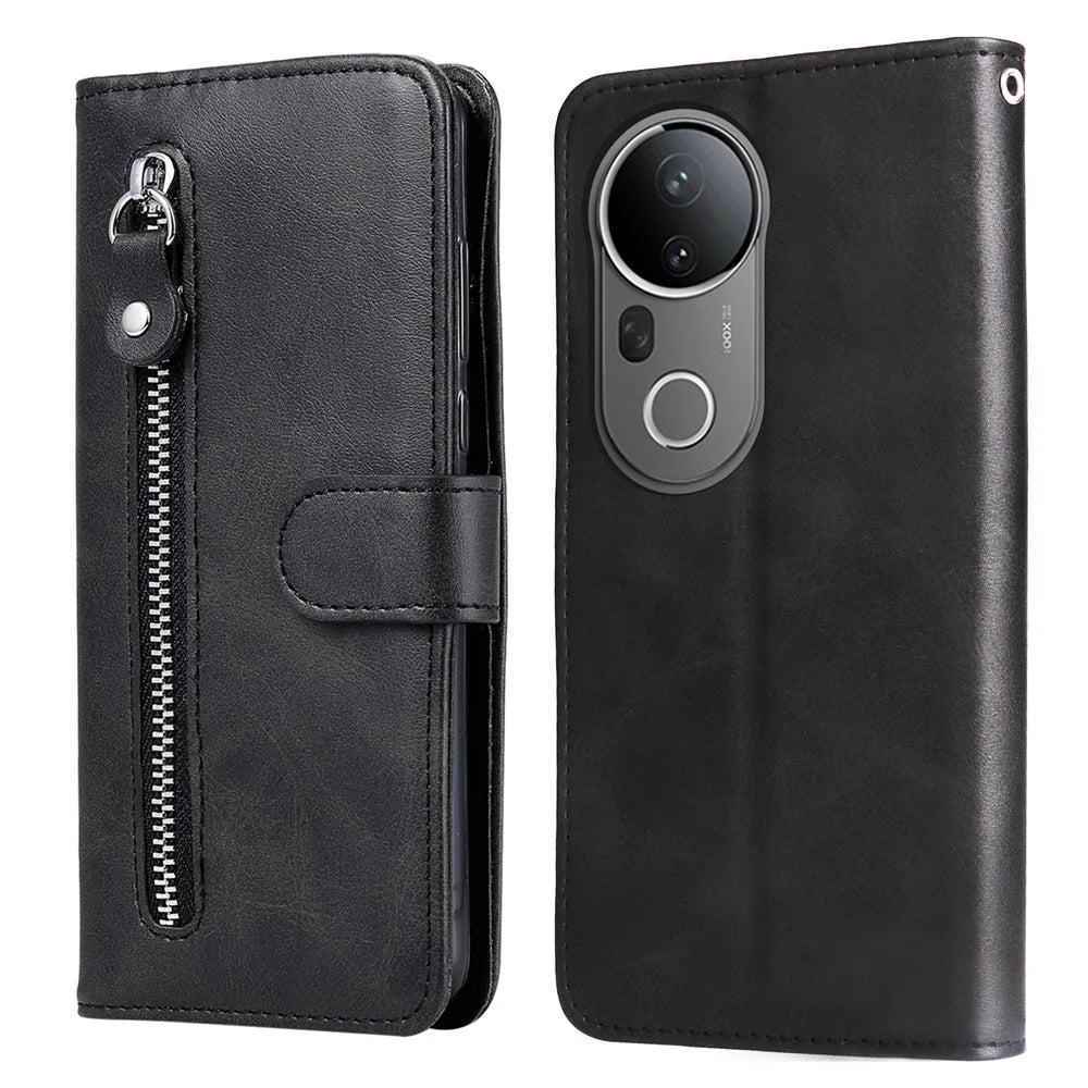 For vivo S20 Pro 5G Case Zipper Wallet Calf Texture PU Leather Phone Cover - Black - 1